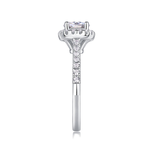 Round Moissanite Classic Halo Engagement Ring in 925 Sterling Silver