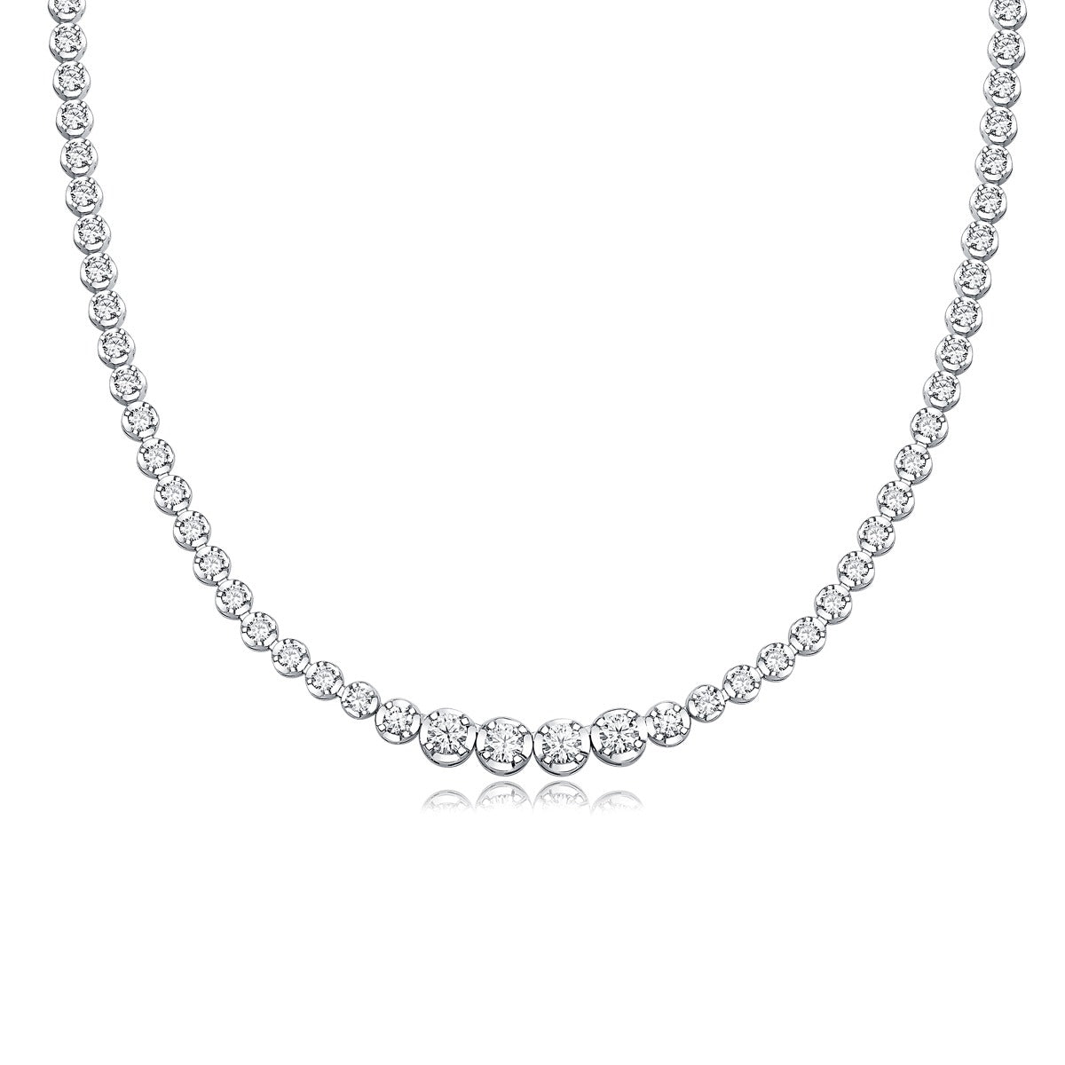 Graduated Round Moissanite Riviera Tennis Necklace in 925 Sterling Silver
