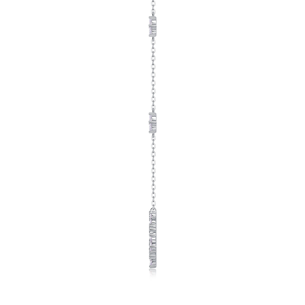 Moissanite Flower Station Necklace with Open Circle Pendant in 925 Silver