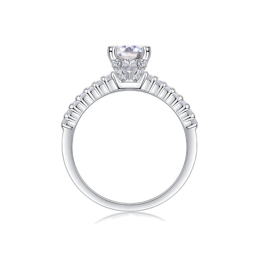 Round Moissanite Solitaire Ring with Shared-Prong Band in 925 Silver