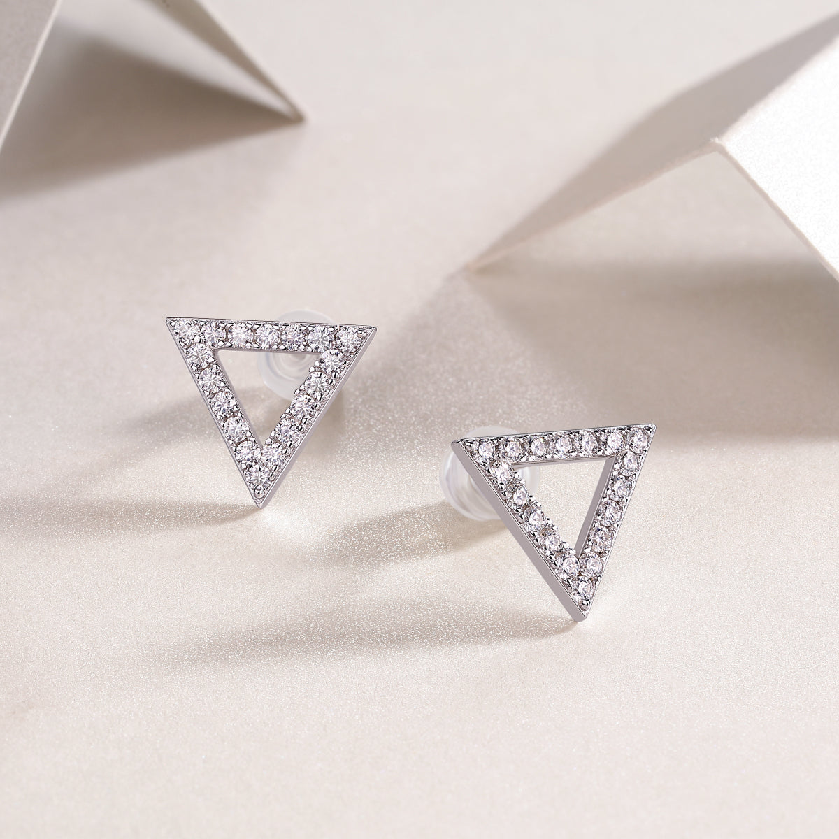 Geometric Triangle Moissanite Pave Stud Earrings in 925 Silver