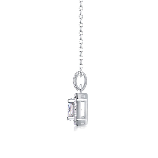Round Moissanite Octagon Halo Pendant Necklace in 925 Sterling Silver