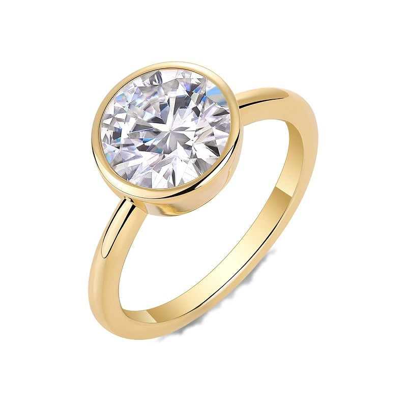 Round Moissanite Bezel Solitaire Ring in Gold-Plated 925 Silver