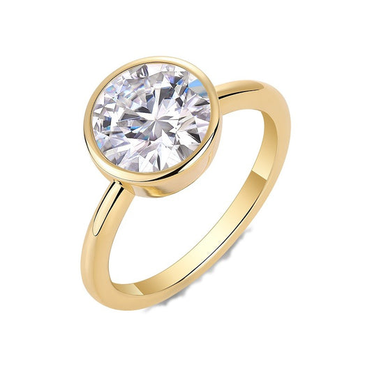 Round Moissanite Bezel Solitaire Ring in Gold-Plated 925 Silver