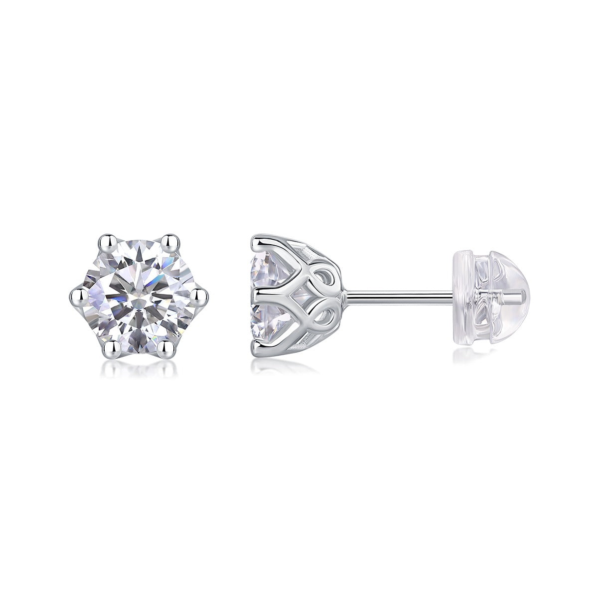 Round Moissanite Heart-Gallery Stud Earrings in 925 Sterling Silver