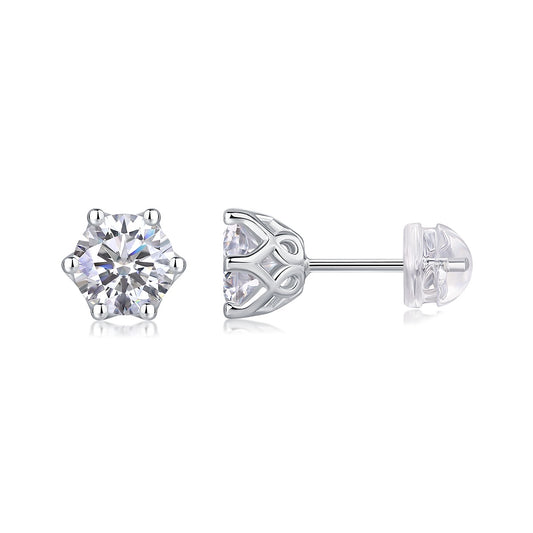 Round Moissanite Heart-Gallery Stud Earrings in 925 Sterling Silver