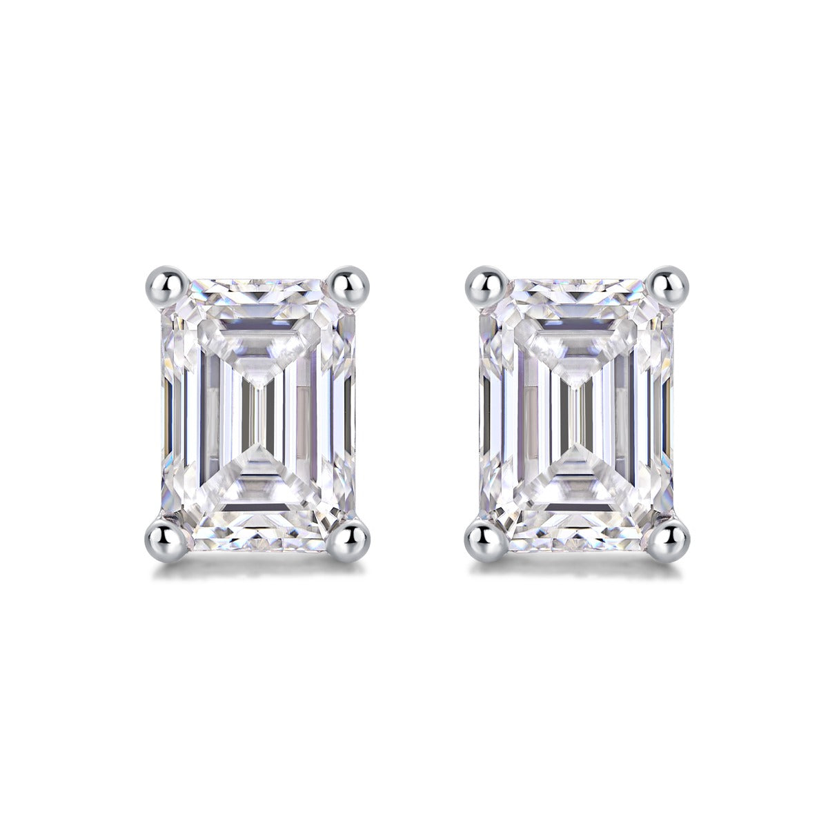 Emerald-Cut Moissanite Four-Prong Stud Earrings in 925 Sterling Silver