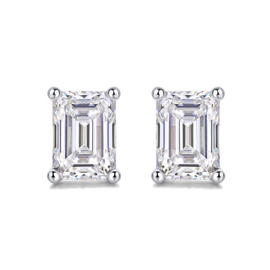 Emerald-Cut Moissanite Four-Prong Stud Earrings in 925 Sterling Silver