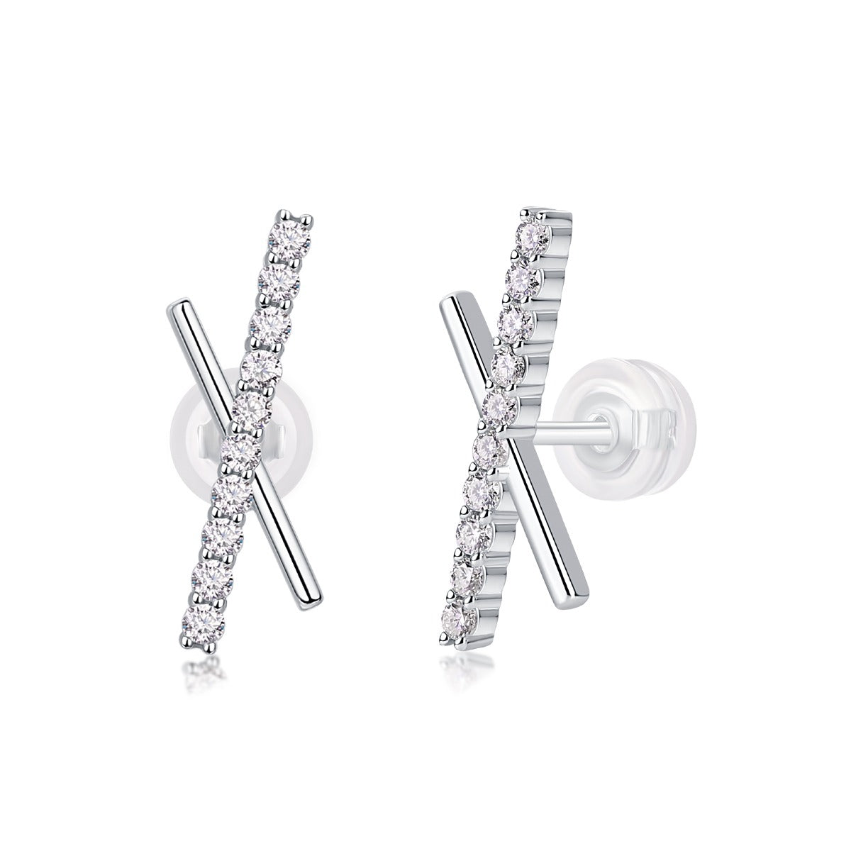 Moissanite Pave Crossed-Bar X Stud Earrings in 925 Sterling Silver