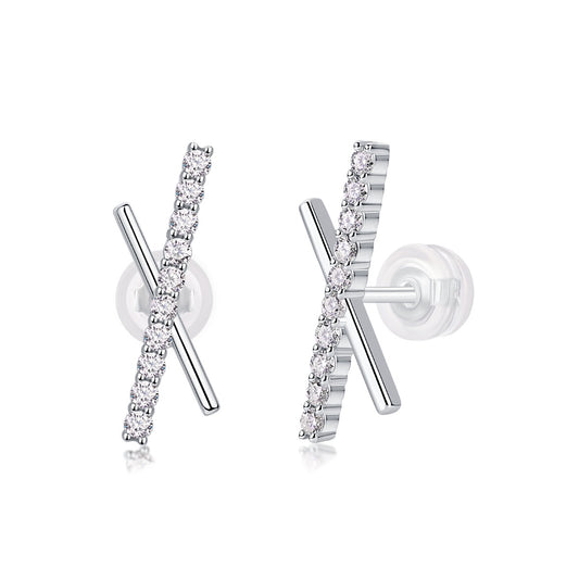 Moissanite Pave Crossed-Bar X Stud Earrings in 925 Sterling Silver