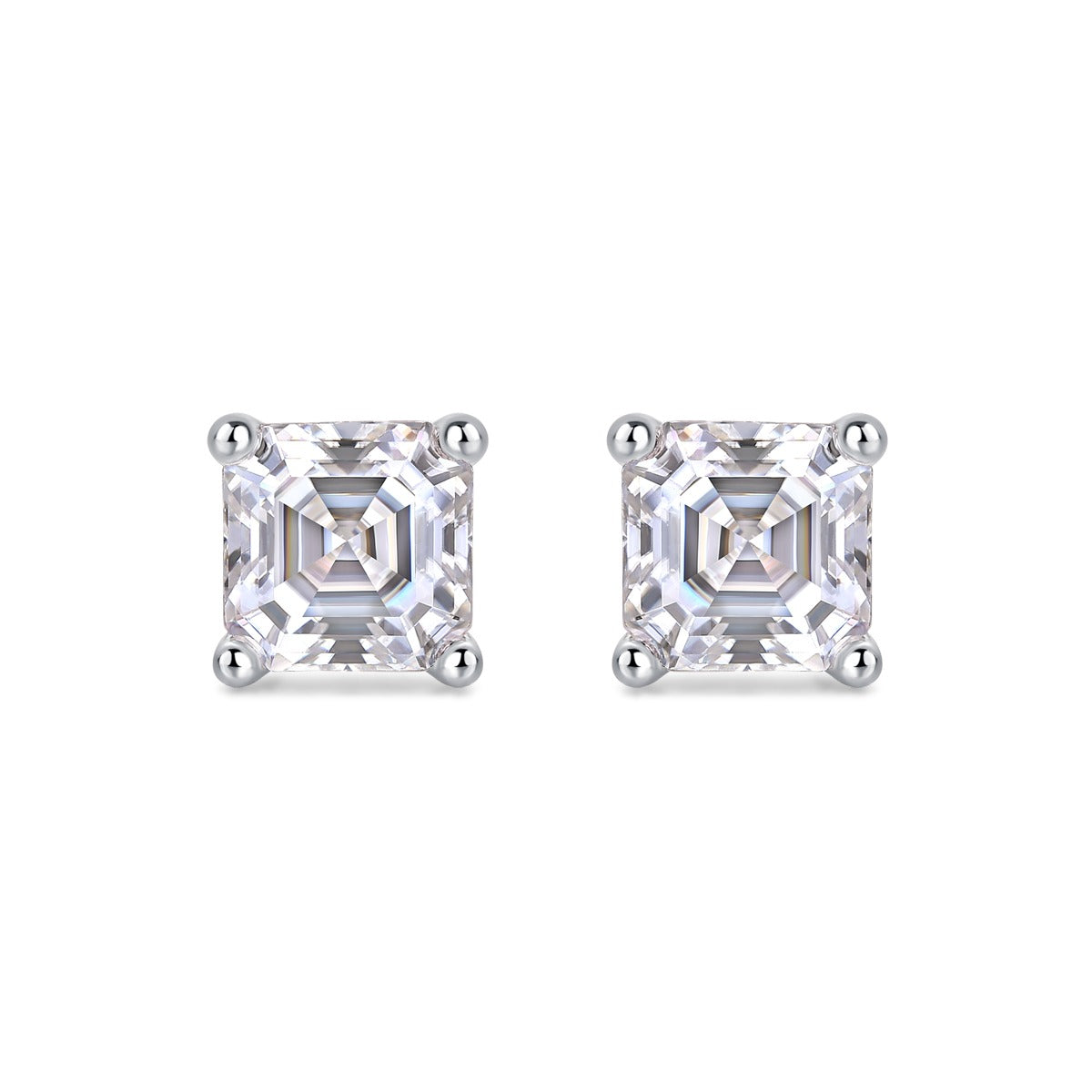 Square Step-Cut Moissanite Stud Earrings in 925 Sterling Silver