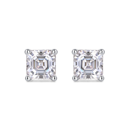 Square Step-Cut Moissanite Stud Earrings in 925 Sterling Silver