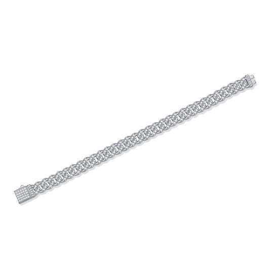 Pave Moissanite Woven Cuban Link Bracelet in 925 Sterling Silver