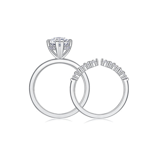 Marquise Moissanite Solitaire and Marquise Band Set in 925 Silver