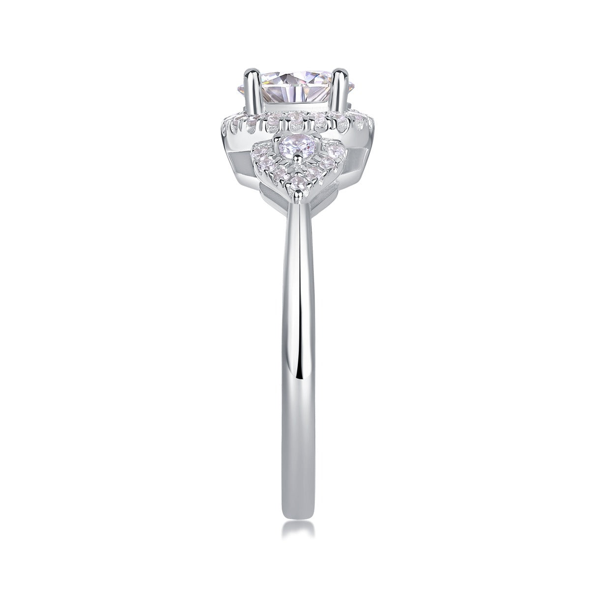 Round Moissanite Halo Ring with Pear Pave Accents in 925 Silver