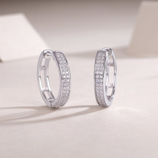 Moissanite Double-Row Pave Hoop Earrings in 925 Sterling Silver