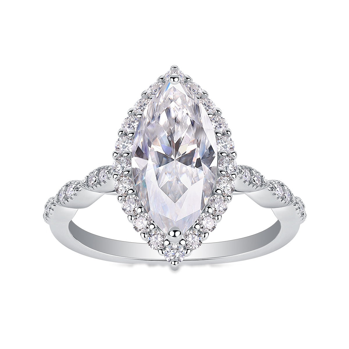 Marquise Moissanite Vintage-Style Halo Engagement Ring in 925 Silver