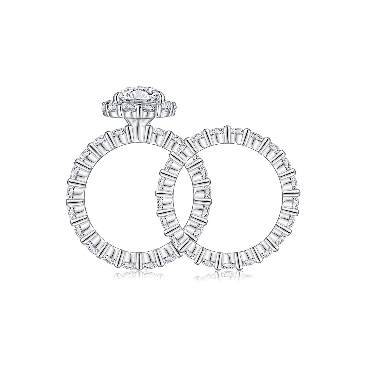 Pear Moissanite Halo Ring and Eternity Band Set in 925 Silver