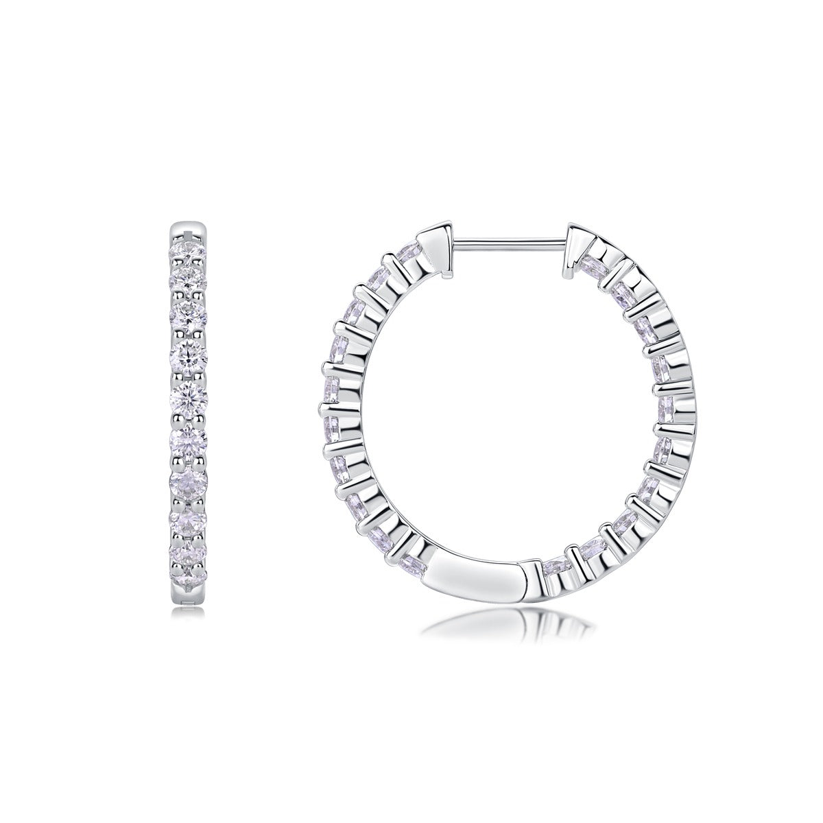 Inside-Out Round Moissanite Hoop Earrings in 925 Sterling Silver