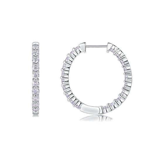 Inside-Out Round Moissanite Hoop Earrings in 925 Sterling Silver