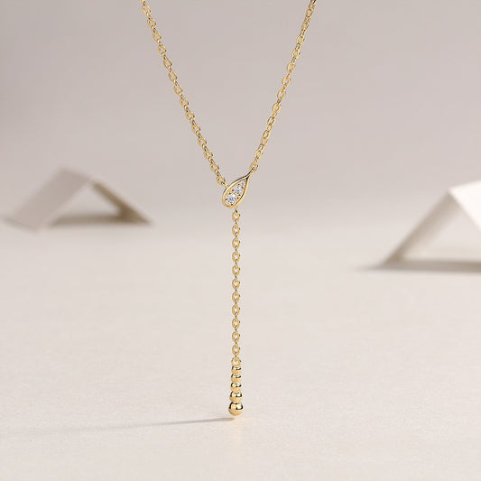 Moissanite Teardrop Y Lariat Necklace in Gold-Plated 925 Sterling Silver