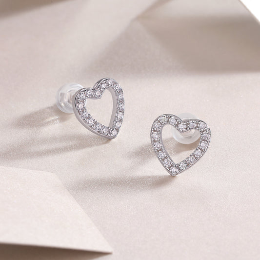 Moissanite Pave Open Heart Stud Earrings in 925 Sterling Silver