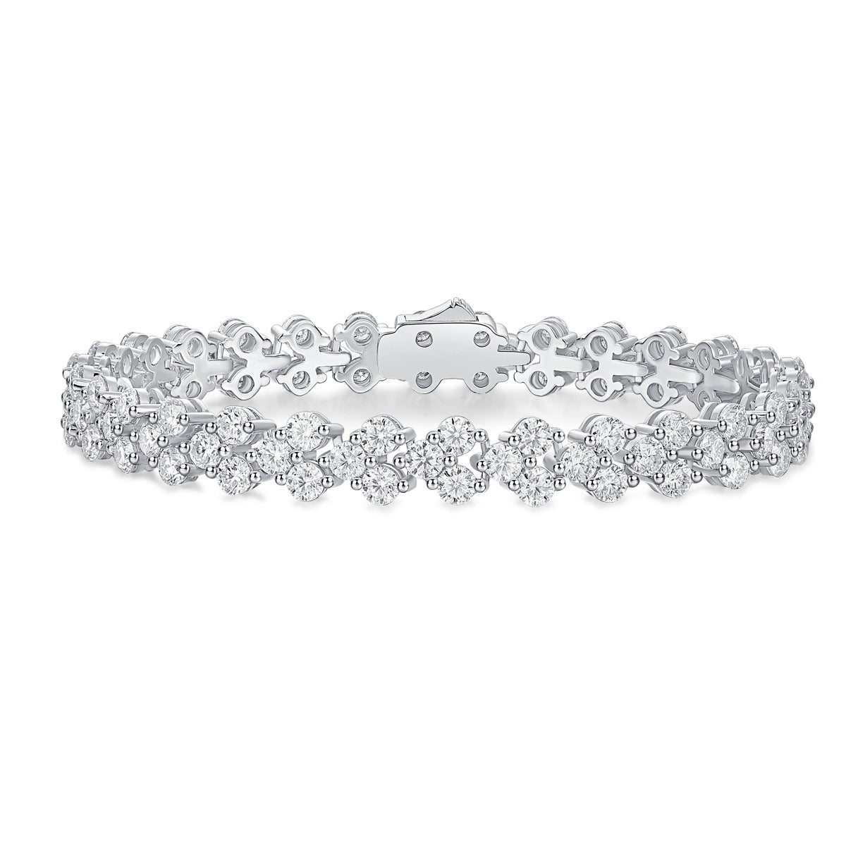 Moissanite Flower Cluster Link Bracelet in 925 Sterling Silver