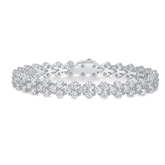 Moissanite Flower Cluster Link Bracelet in 925 Sterling Silver