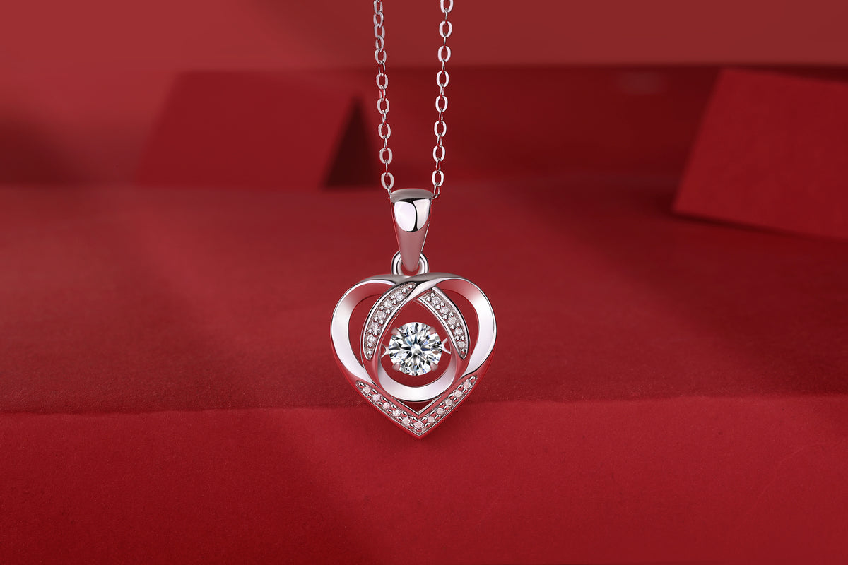 Round Moissanite Open Heart Pendant Necklace in 925 Sterling Silver