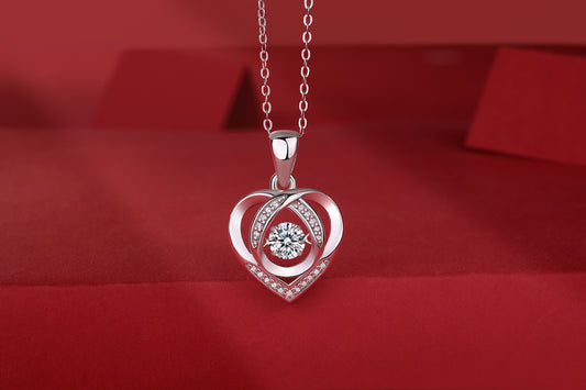 Round Moissanite Open Heart Pendant Necklace in 925 Sterling Silver