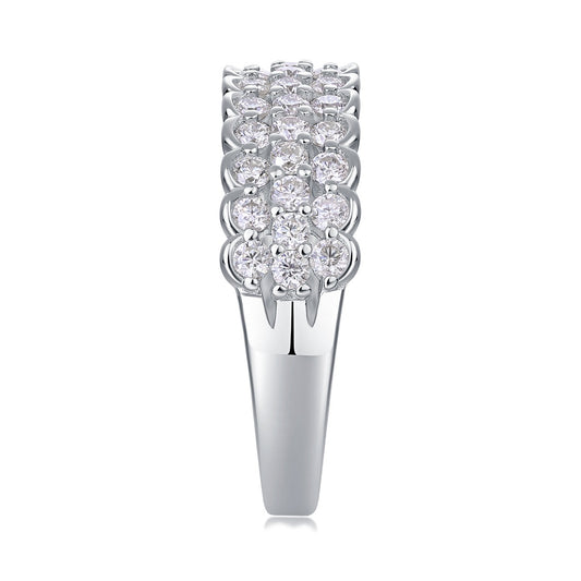 Moissanite Three-Row Scalloped Pave Band in 925 Sterling Silver