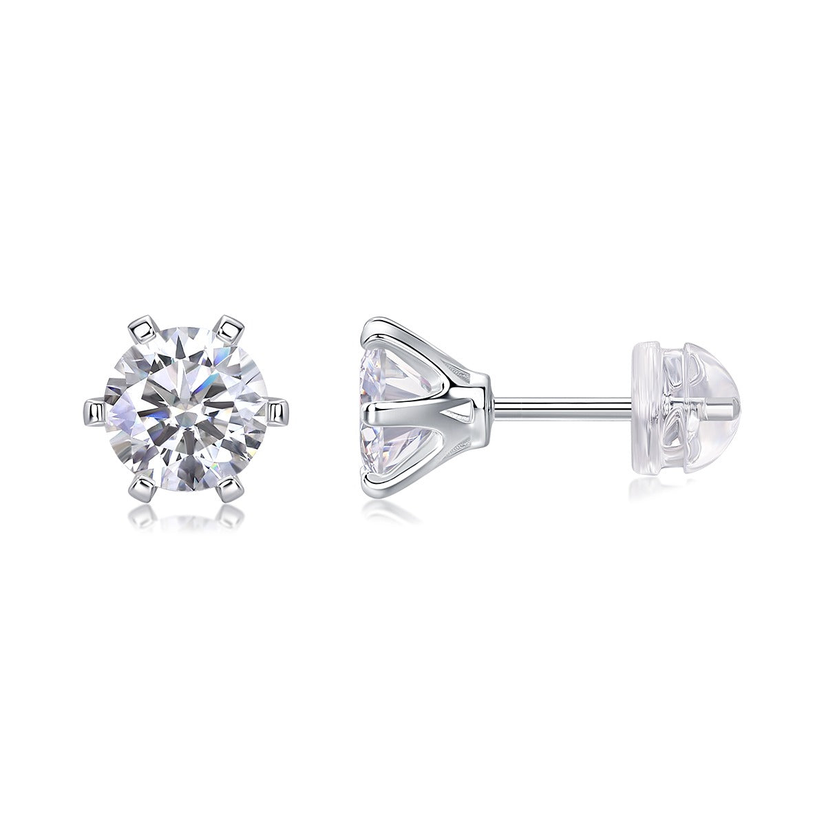 Round Moissanite Crown-Basket Stud Earrings in 925 Sterling Silver