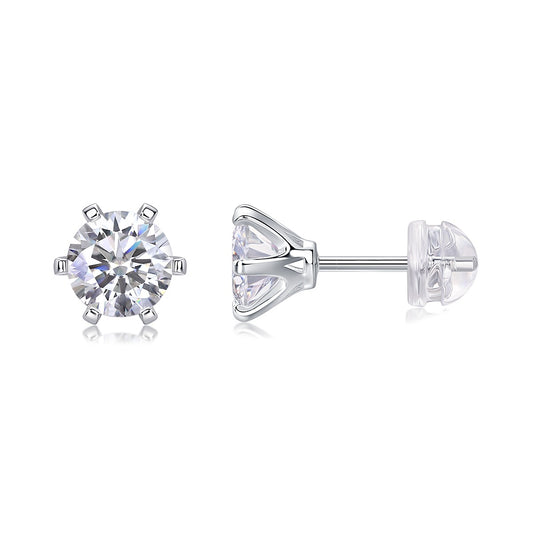 Round Moissanite Crown-Basket Stud Earrings in 925 Sterling Silver