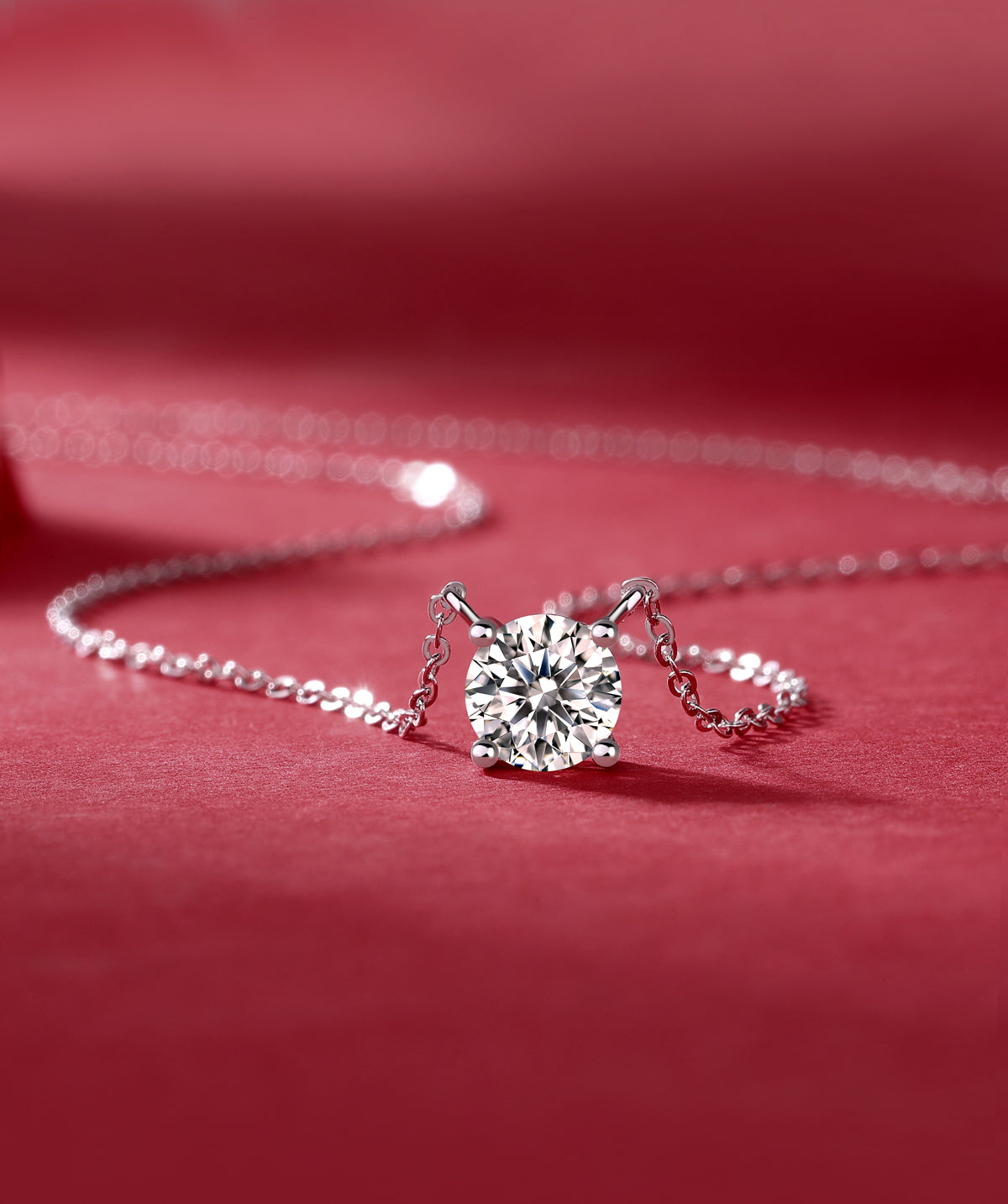 Round Moissanite Four-Prong Solitaire Necklace in 925 Sterling Silver