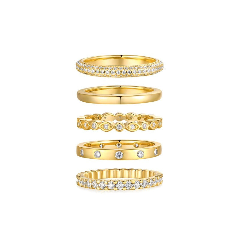 Moissanite Stackable Five-Ring Set in Gold-Plated 925 Sterling Silver