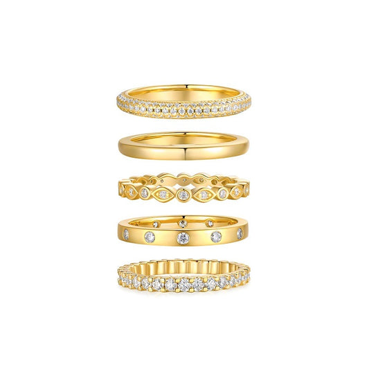 Moissanite Stackable Five-Ring Set in Gold-Plated 925 Sterling Silver
