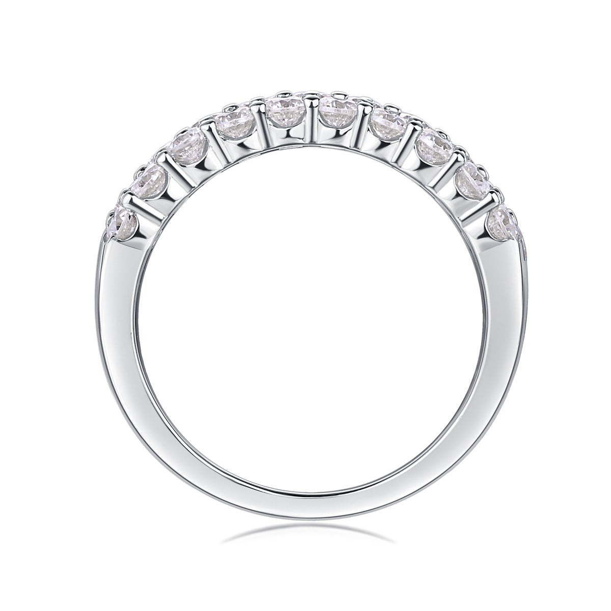 Wide Moissanite Three-Row Shared-Prong Band in 925 Sterling Silver