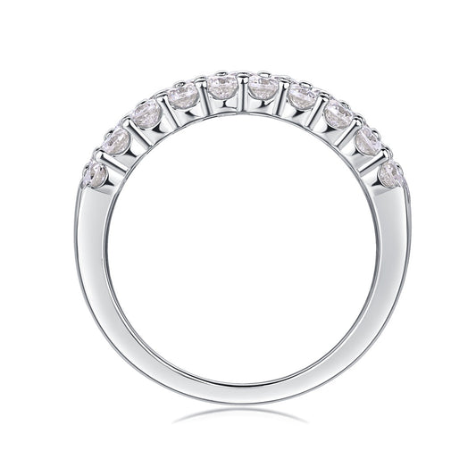 Wide Moissanite Three-Row Shared-Prong Band in 925 Sterling Silver