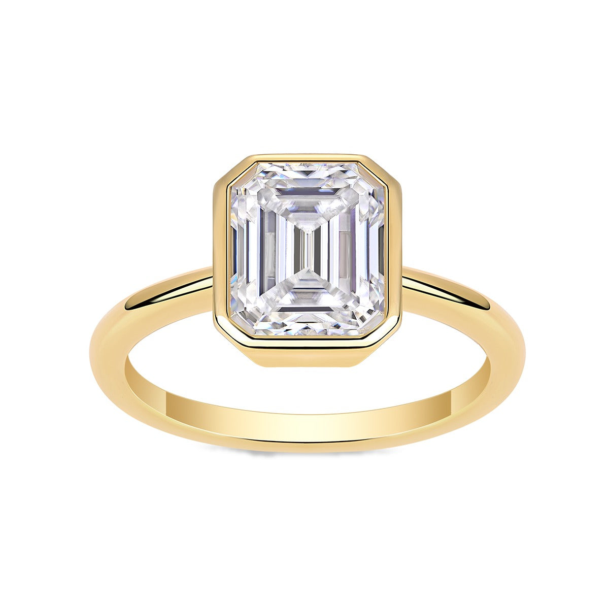 Emerald-Cut Moissanite Bezel Solitaire Ring in Gold-Plated 925 Silver