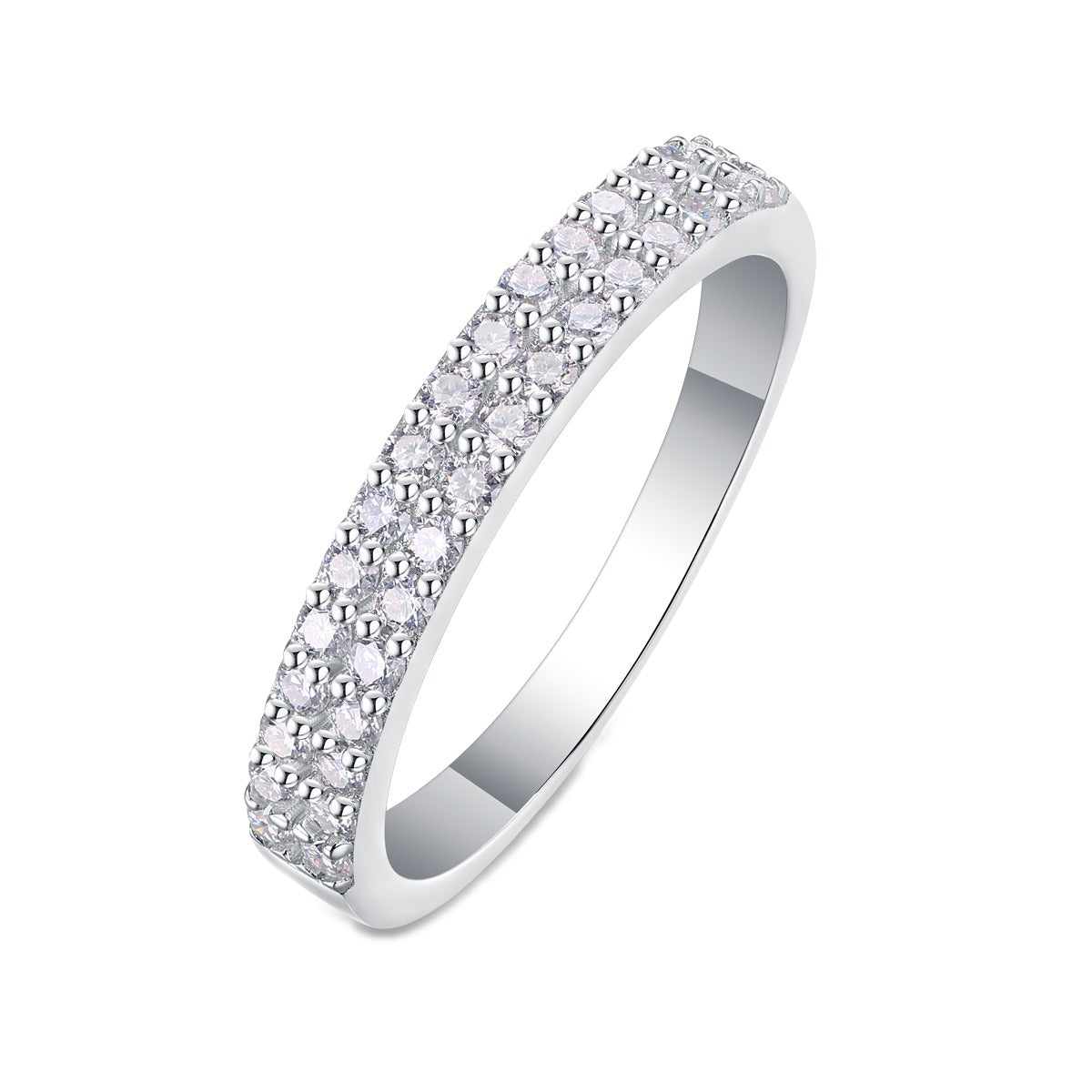 Moissanite Double-Row Pave Half-Eternity Band in 925 Sterling Silver