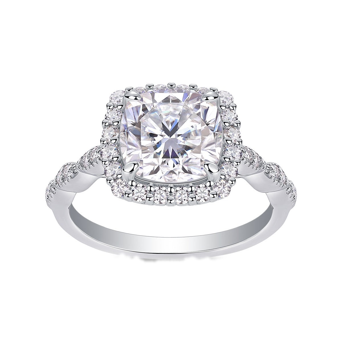 Cushion-Cut Moissanite Halo Ring in 925 Sterling Silver