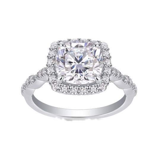 Cushion-Cut Moissanite Halo Ring in 925 Sterling Silver
