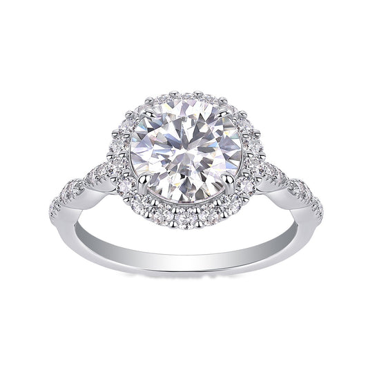 Round Moissanite Halo Ring with Twisted Pave Band in 925 Silver