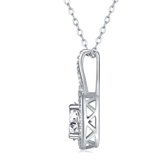 Round Moissanite Halo Pendant with Pave Swirl Bail in 925 Silver