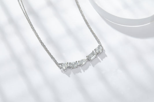 Mixed-Cut Moissanite Curved Bar Necklace in 925 Sterling Silver