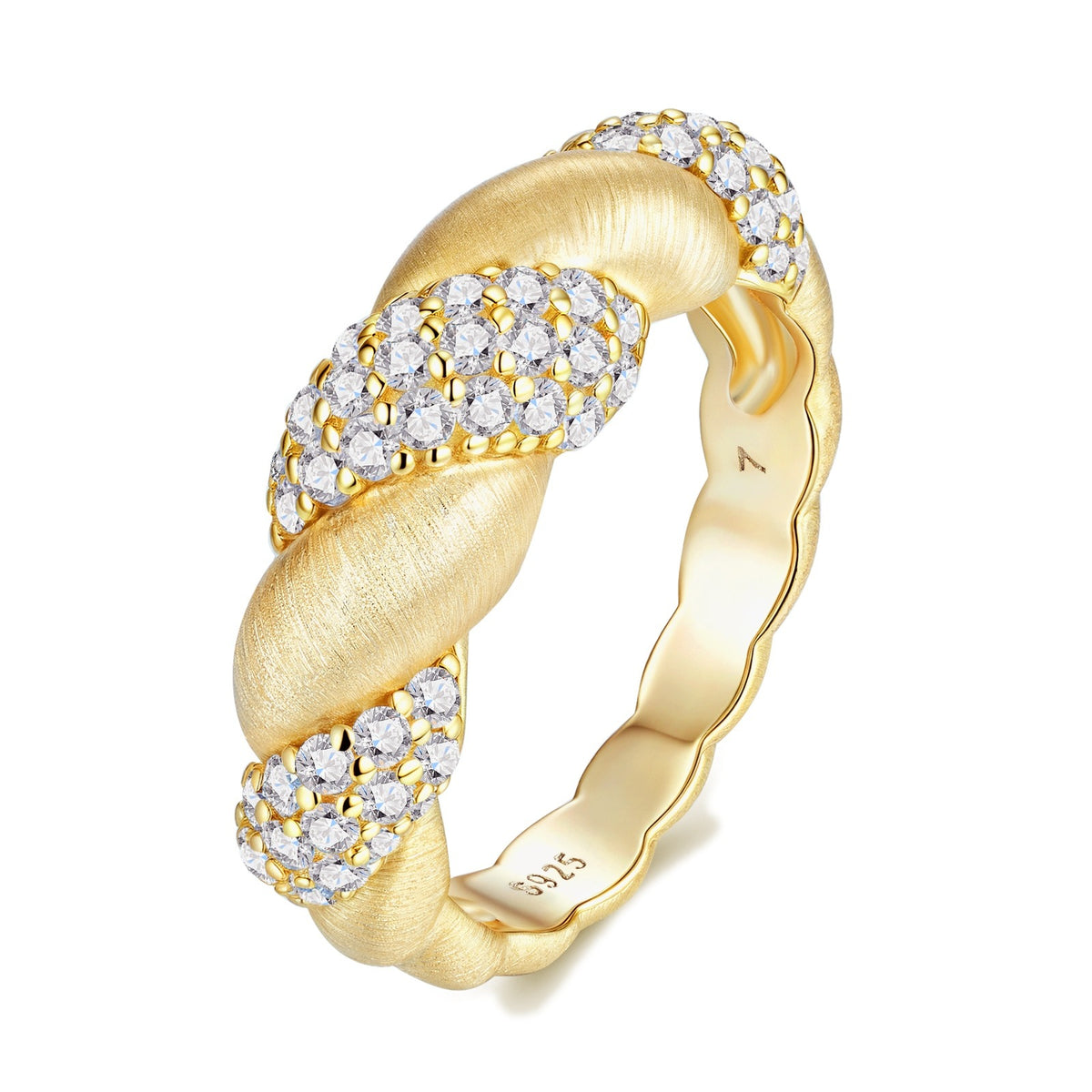 Moissanite Pave Twisted Croissant Dome Ring in Gold-Plated 925 Silver
