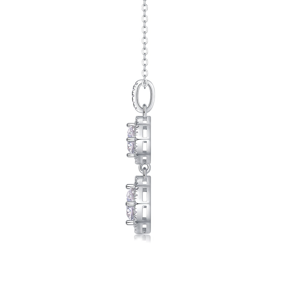 Round Moissanite Double Cushion-Halo Drop Pendant in 925 Silver