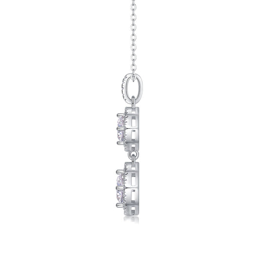 Round Moissanite Double Cushion-Halo Drop Pendant in 925 Silver