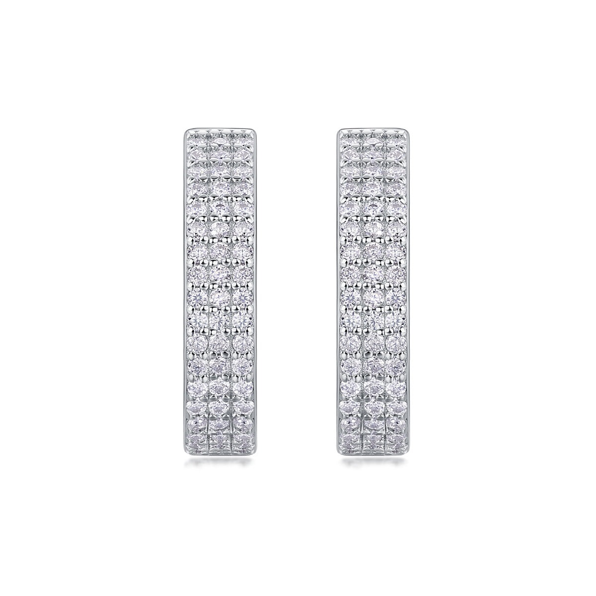 Moissanite Three-Row Pave Wide Huggie Earrings in 925 Silver