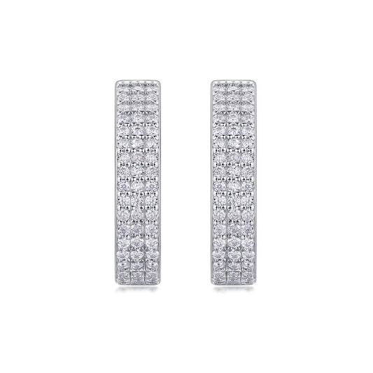 Moissanite Three-Row Pave Wide Huggie Earrings in 925 Silver